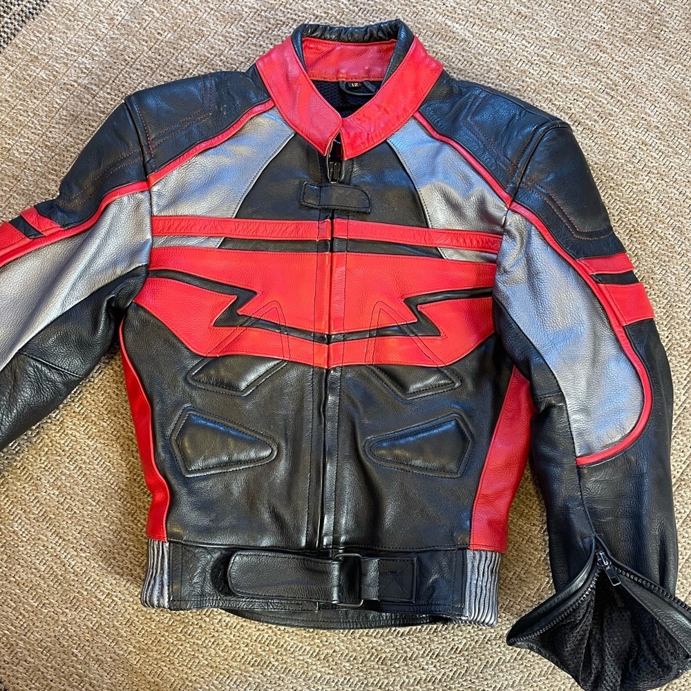 vintage Red and Black Motorcycle Jacket by Bikers Leather size 12 sport bike